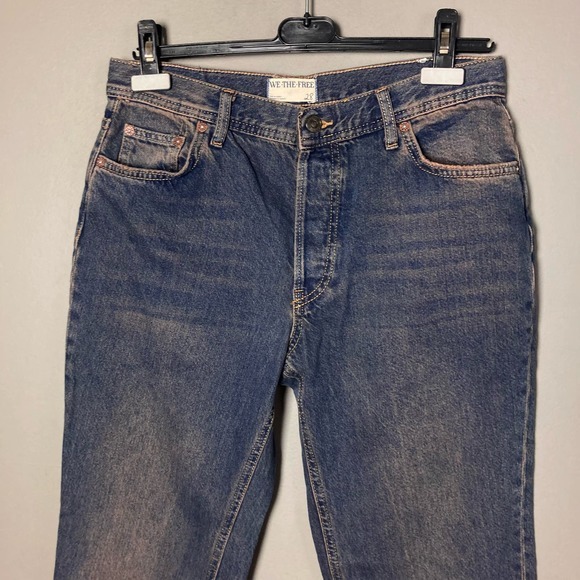 Free people jeans size 28 cropped mid-rise straight leg frayed hem distressed - Picture 7 of 16